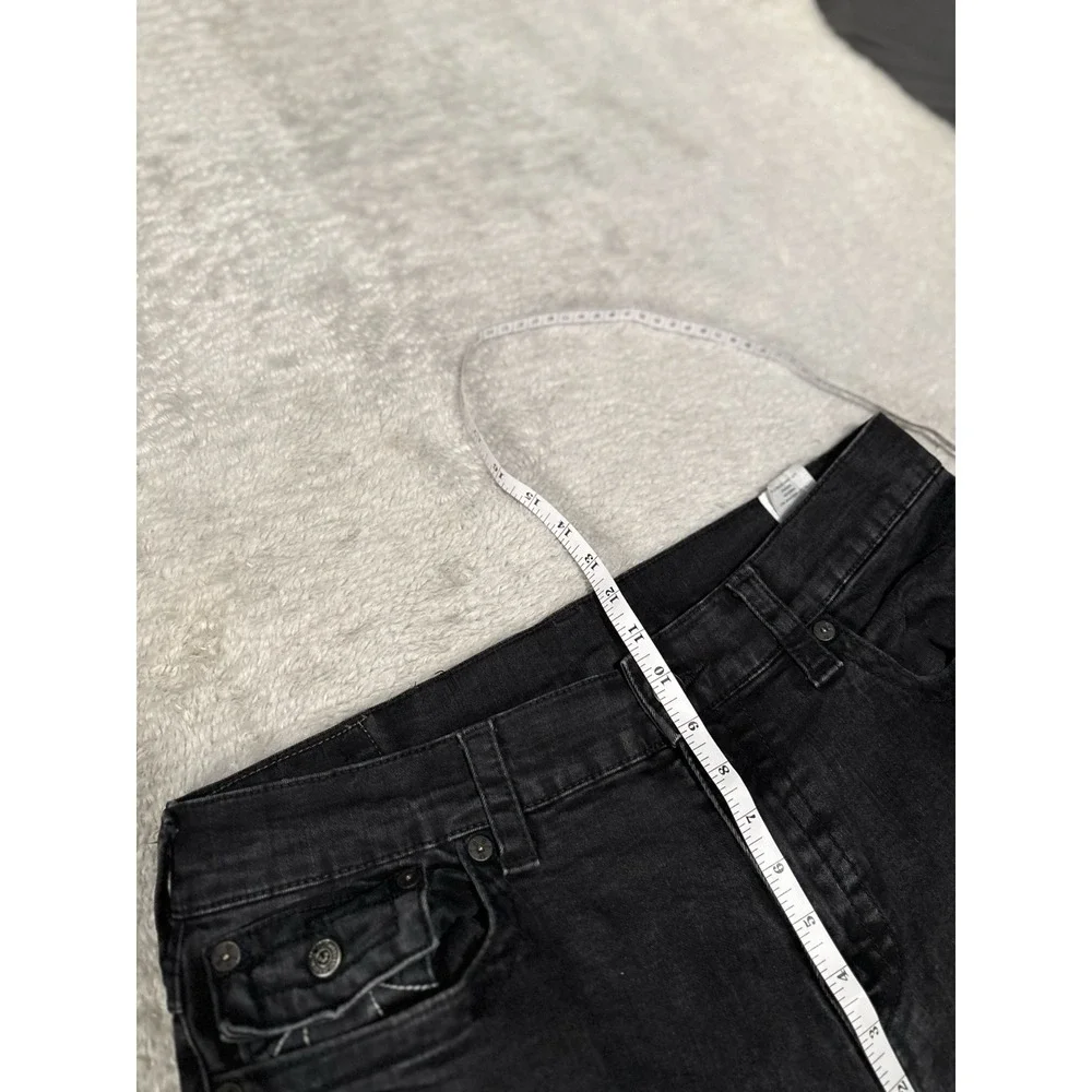 True Religion Ricky Relaxed‎ Straight Jeans Men's 36x32 Black Faded Flap Pocket